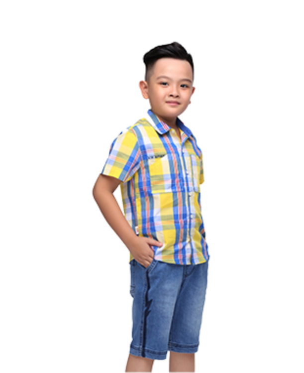 Boy's Checkered Shirt with Cross Pockets