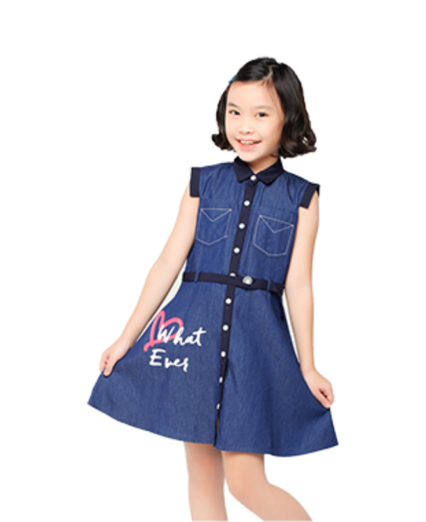 Stylish Baby Girl's Jean Dress With Waist Belt